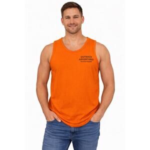 Outback Adventures Tank Top Men’s L Orange Guide Travel Shirt EUC